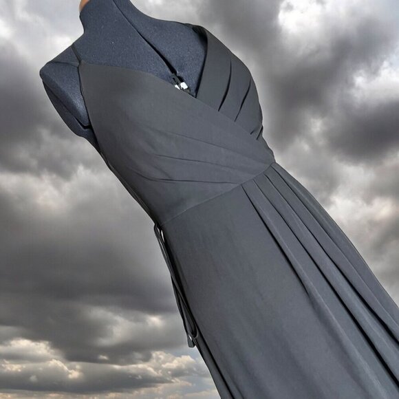 David's Bridal Blk Georgette Pleated Wrap Gown Sz 4 - Picture 3 of 14